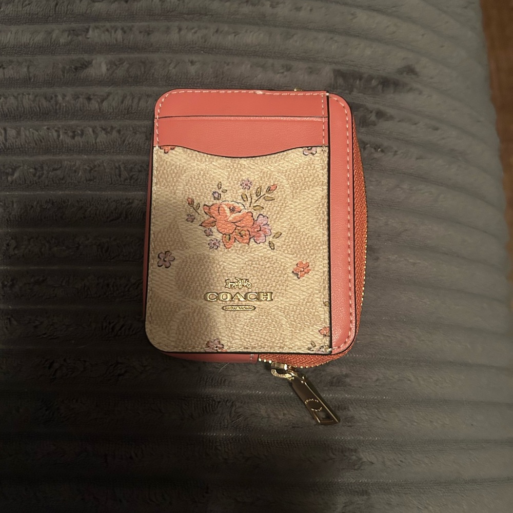 Coach Pink and Cream Floral Card Wallet